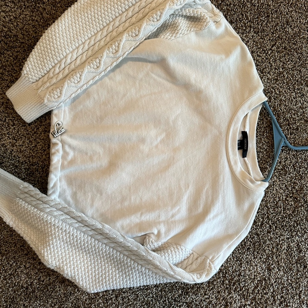 White Textured Sleeve Sweater